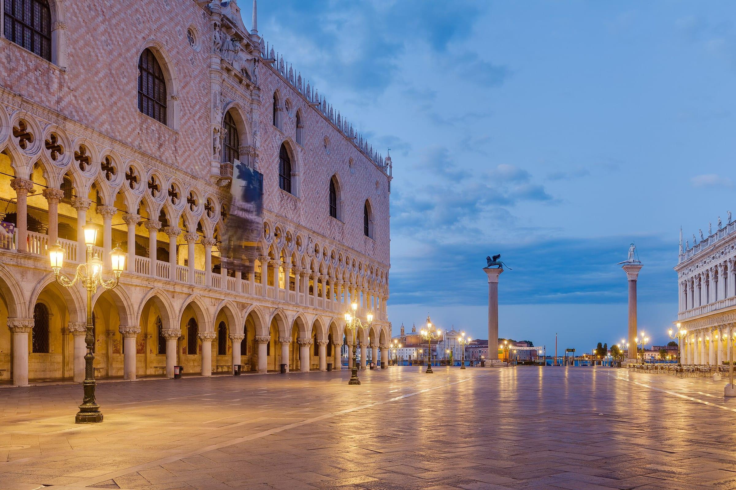 The Piazzetta San Marco and the Doge’s Palace in Venice at first light.