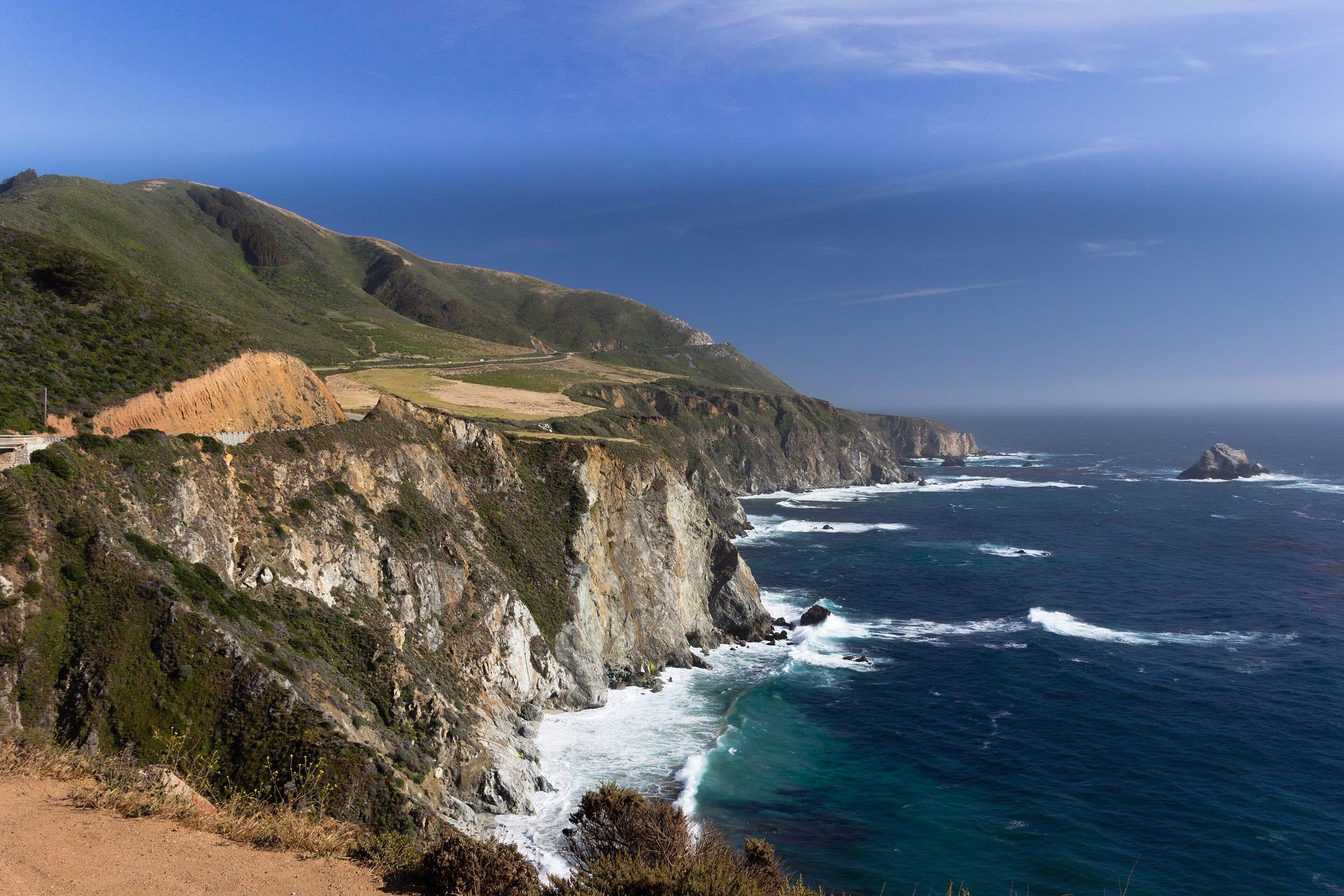 The Big Sur coastline south of Monterey, cliffs falling to the Pacific.
