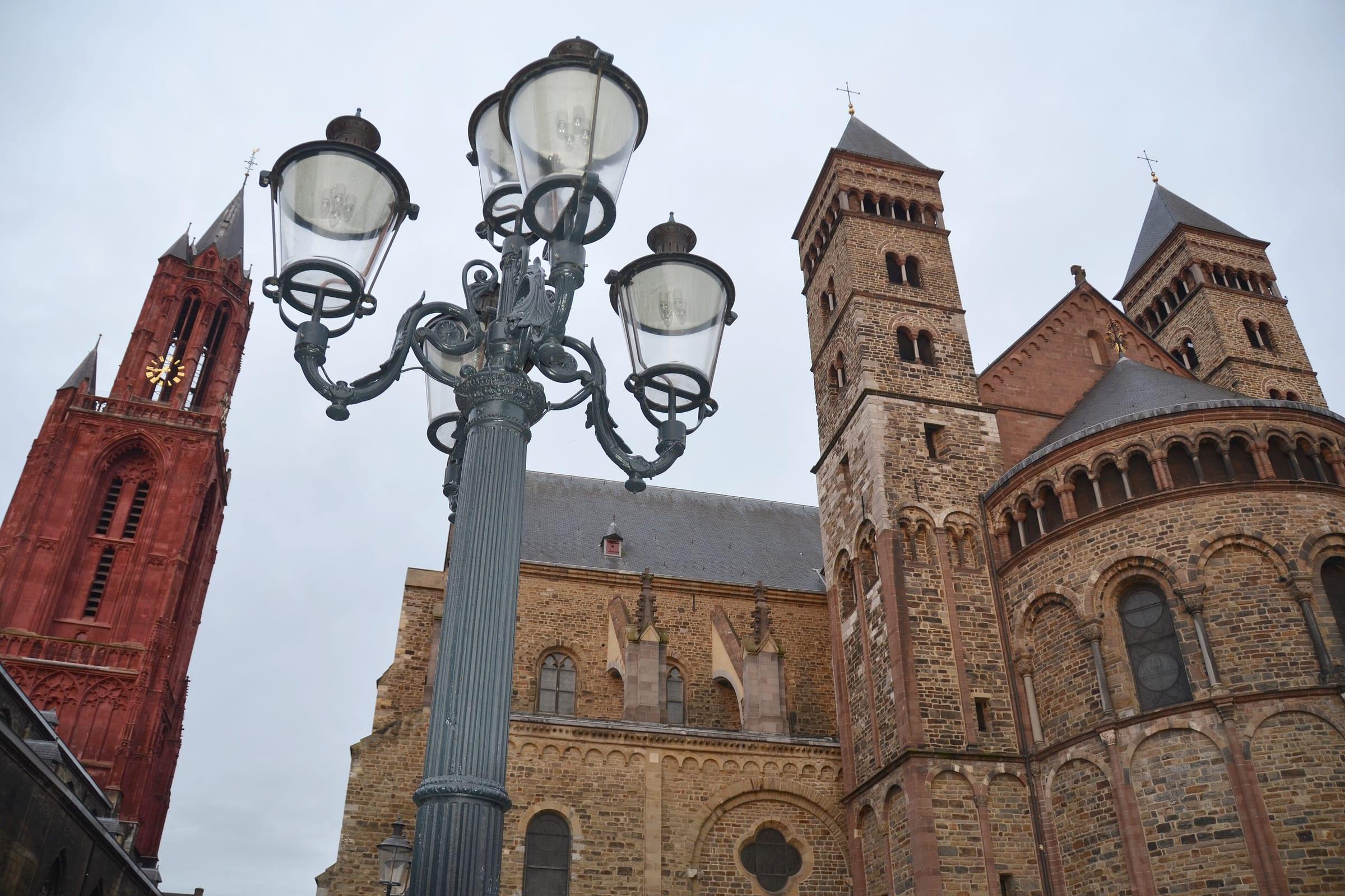 The towers of the Sint Servaas basilica above the Vrijthof square in Maastricht.
